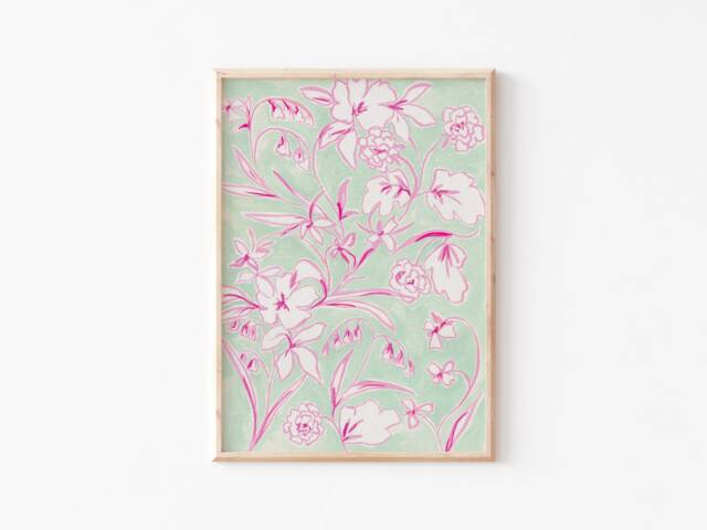 A3-A4-A5 -Pink Watercolour Print -Nature Print-Floral Illustration- Bedroom Wall Art- Pink & Green Art -Botanical Flower Art - image 1