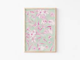 A3-A4-A5 -Pink Watercolour Print -Nature Print-Floral Illustration- Bedroom Wall Art- Pink & Green Art -Botanical Flower Art - thumbnail 1