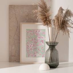 A3-A4-A5 -Pink Watercolour Print -Nature Print-Floral Illustration- Bedroom Wall Art- Pink & Green Art -Botanical Flower Art - thumbnail 3