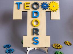 Personalized Name Puzzle On First Letter, Birthday Gift For 3Yo Boy, Busy Board With Gears, Learn Your Game - thumbnail 1