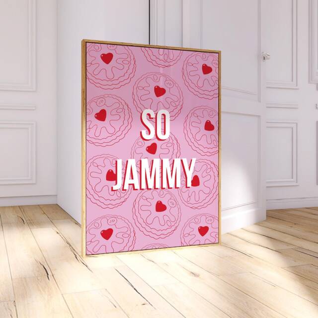 Jammie Dodger Biscuit Wall Art Print, Kitchen Poster, For Kitchen, Dining Room, Retro Print Pink 2808 - image 1