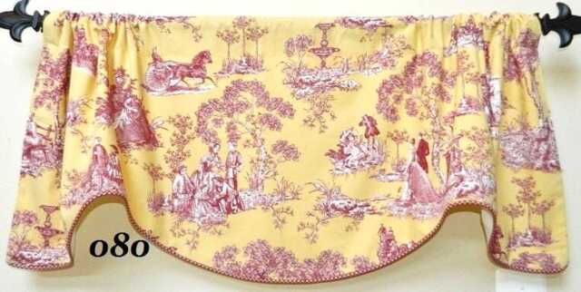 Horse Carriage By Textile Inc. Window Valance Lined Corded Rod Pocket Scalloped Romantic French Country Toile Cotton