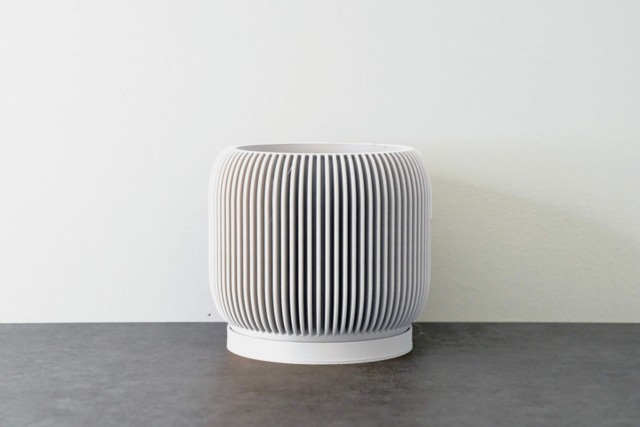 "Ribbed Modern Planter With Drainage & Saucer in White, Unique 3D-Printed Plant Pot, Sizes 4"" 5"" 6"" 7"" 8" - image 1