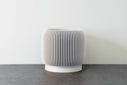 "Ribbed Modern Planter With Drainage & Saucer in White, Unique 3D-Printed Plant Pot, Sizes 4"" 5"" 6"" 7"" 8" - thumbnail 1
