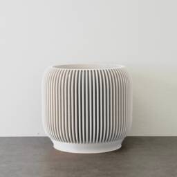 "Ribbed Modern Planter With Drainage & Saucer in White, Unique 3D-Printed Plant Pot, Sizes 4"" 5"" 6"" 7"" 8" - thumbnail 3