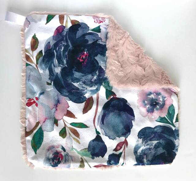 Flower Lovey, Security Blanket, Blankie, Minky Baby New Gift, Pink Blanket - image 1