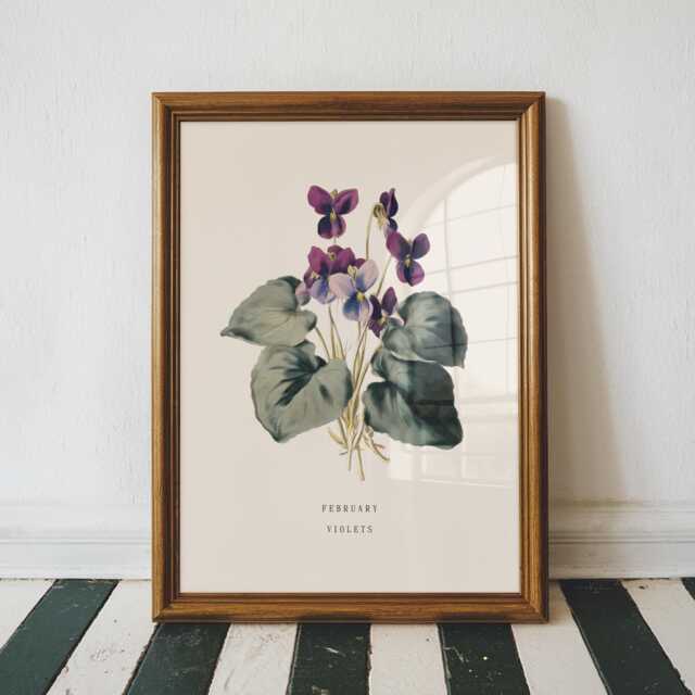 February Violet Birth Flower Print - Vintage Botanical Wall Art, Birthday Gift For Her - image 1