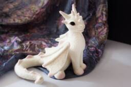 Needle Felted White Dragon Figurine Fantasy Sculpture, Christmas Dragon Gift - thumbnail 1