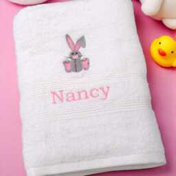 Personalised Bunny Bath Towel Embroidered Name & Rabbit Towelling Gift