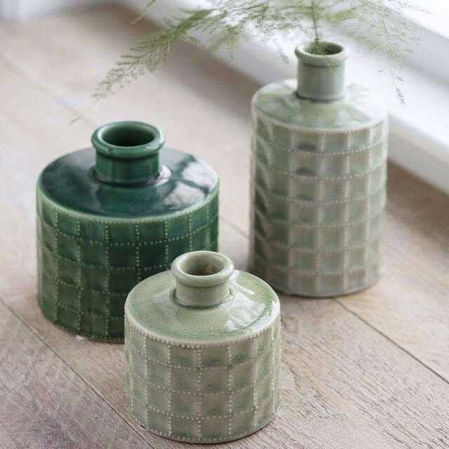 Green Sorrento Bottle - Ceramic Glazed Vase Bud Stem Home Decor Stoneware Pot 3 Styles - image 1