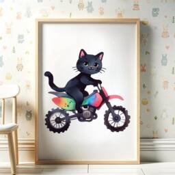 Cat Biker Nursery Prints - Set Of 3 Kids Posters - Dirt Bike Wall Art Animals Boys Room Motorbike Girl Playroom Decor Baby Boy Gifts - thumbnail 3