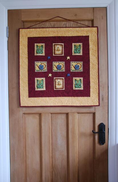 Gardening Quilted Wall Hanging, Floral Applique, Button Detail - image 1