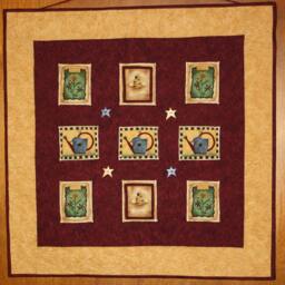 Gardening Quilted Wall Hanging, Floral Applique, Button Detail - thumbnail 2