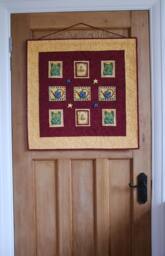 Gardening Quilted Wall Hanging, Floral Applique, Button Detail