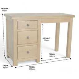 Solid Oak Desk, Rustic Hand-Oiled Finish, 3 Drawer Dressing Table - thumbnail 2