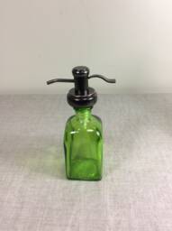 8 Ounce Bottle Soap Dispenser Bathroom Kitchen Pump Green Glass Metal