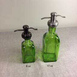 8 Ounce Bottle Soap Dispenser Bathroom Kitchen Pump Green Glass Metal - thumbnail 3