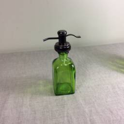 8 Ounce Bottle Soap Dispenser Bathroom Kitchen Pump Green Glass Metal - thumbnail 2