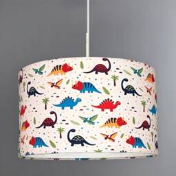 New Handmade Kids/ Children Room Multicoloured Dinosaur Patterns Drum Shape Table & Ceiling Lamp Shades - thumbnail 2