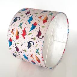 New Handmade Kids/ Children Room Multicoloured Dinosaur Patterns Drum Shape Table & Ceiling Lamp Shades - thumbnail 3