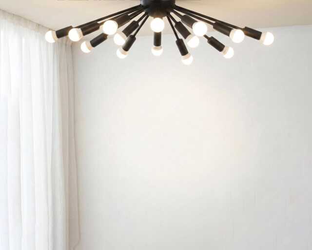 Modern Matte Black Sputnik Chandelier With Exposed Globe Bulbs - Mid Century Ceiling Light Fixture For Living Room & Dining - image 1