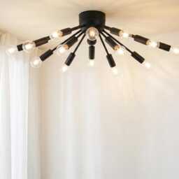 Modern Matte Black Sputnik Chandelier With Exposed Globe Bulbs - Mid Century Ceiling Light Fixture For Living Room & Dining - thumbnail 3