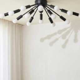 Modern Matte Black Sputnik Chandelier With Exposed Globe Bulbs - Mid Century Ceiling Light Fixture For Living Room & Dining - thumbnail 2
