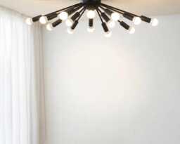 Modern Matte Black Sputnik Chandelier With Exposed Globe Bulbs - Mid Century Ceiling Light Fixture For Living Room & Dining - thumbnail 1