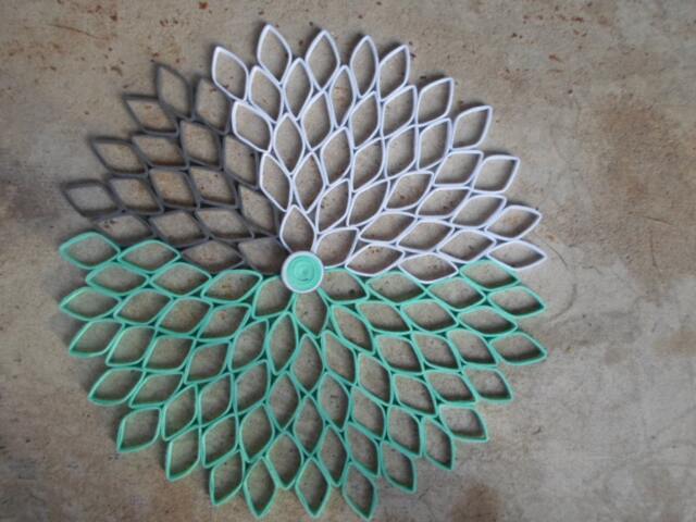 Handmade Dahlia Paper Wall Art Modern Green, White & Gray Decor - image 1