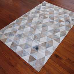 Cowhide Patchwork Rug White, Cream & Grey Triangles - thumbnail 3