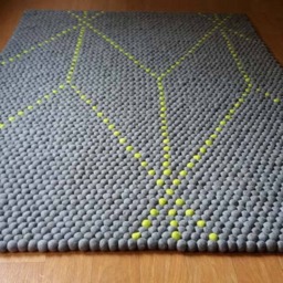 Rectangle Felt Ball Rug Gray Wool Carpet With Florescent Green Pattern - thumbnail 3