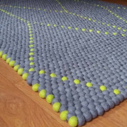 Rectangle Felt Ball Rug Gray Wool Carpet With Florescent Green Pattern - thumbnail 2