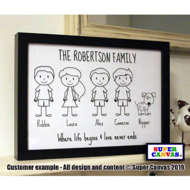 Family Stick Man Portrait Framed Print Unique Best Friend Mum Dad Wife Husband Couple Birthday Mothers Day Wedding Gift - image 1