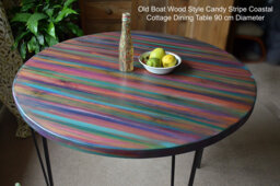 Round Kitchen Dining Table Coastal Cottage Furniture Unique Candy Stripe Colours Black Hair Pin Legs Wood Also Available - thumbnail 1