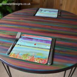 Round Kitchen Dining Table Coastal Cottage Furniture Unique Candy Stripe Colours Black Hair Pin Legs Wood Also Available - thumbnail 3
