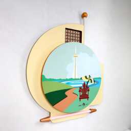 Abstract Seascape Original Acrylic Painting Cn Tower Toronto Pop Art Wooden Sculpture - thumbnail 3