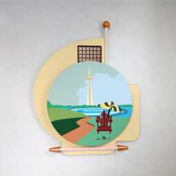 Abstract Seascape Original Acrylic Painting Cn Tower Toronto Pop Art Wooden Sculpture - thumbnail 2