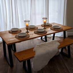 Reclaimed Solid Wood Dining Table - Handmade Industrial Rustic Kitchen Furniture - thumbnail 3