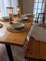 Rustic & Reloved - Dining Table & Benches Industrial Style Trapezium Frame Legs