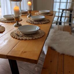 Reclaimed Solid Wood Dining Table - Handmade Industrial Rustic Kitchen Furniture - thumbnail 4