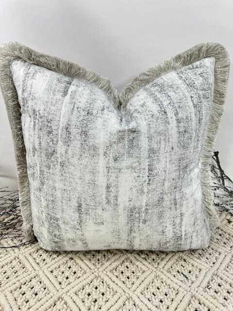 style No. 175 - Luxury Silver Black Grey Sparkly Textured Cushion Fringed For A Bed, Sofa Set. Champagne Cushion From The Couture - image 1