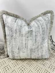 style No. 175 - Luxury Silver Black Grey Sparkly Textured Cushion Fringed For A Bed, Sofa Set. Champagne Cushion From The Couture - thumbnail 1