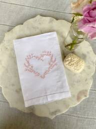 Valentines Heart Frame Embroidered Linen Guest Towels, Monogrammed Towel, Hostess Gifts, Warm House Gifts, Bathroom Decor - thumbnail 1