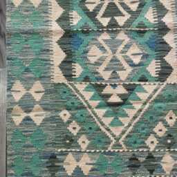 Kilim Rug Turquoise, Handmade Artisan Afghan Turkish Persian Qashqai Kilim, Moroccan Navajo Bohemian Natural Wool Flatweave 122x81 cm - thumbnail 2
