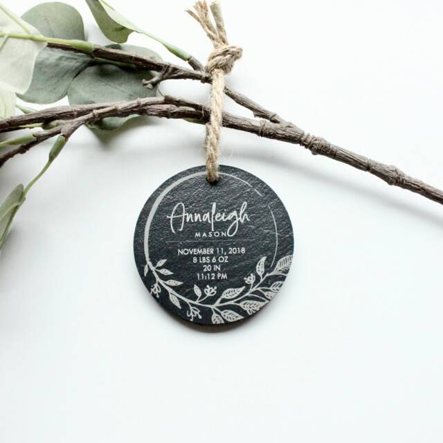 Personalized Baby Stats Slate Ornament - First Christmas Gift Mother's Day - image 1