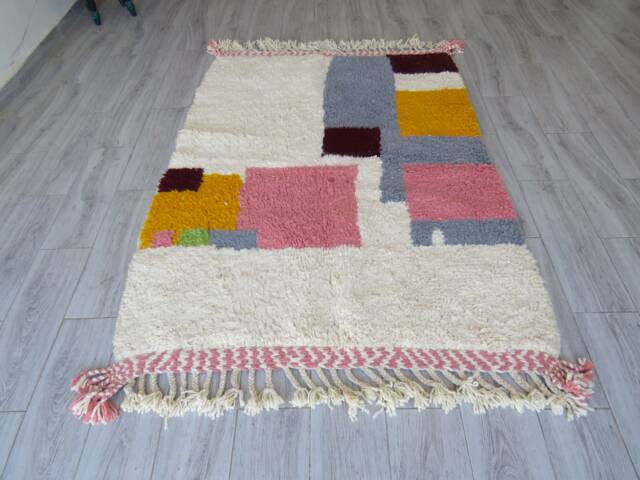 Beniourain Rug-Rug Moroccan Vintage-Wool Rug - Rainbow Rugs-Vintage Fabric Scraps-Fall Rugs - Azilal Rugs-Moroccan Rug - image 1
