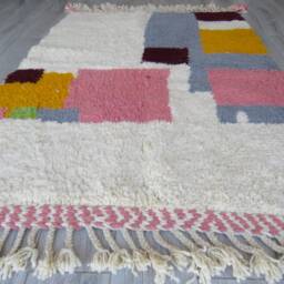 Beniourain Rug-Rug Moroccan Vintage-Wool Rug - Rainbow Rugs-Vintage Fabric Scraps-Fall Rugs - Azilal Rugs-Moroccan Rug - thumbnail 3