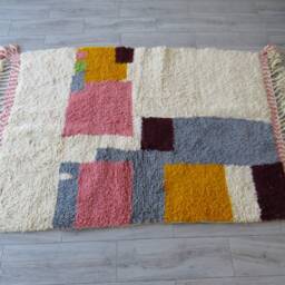 Beniourain Rug-Rug Moroccan Vintage-Wool Rug - Rainbow Rugs-Vintage Fabric Scraps-Fall Rugs - Azilal Rugs-Moroccan Rug - thumbnail 2