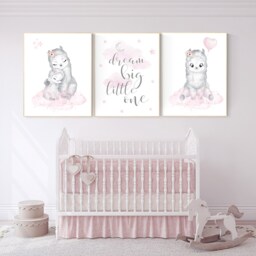 Llama Nursery Print Pink & Gray Wall Art - thumbnail 2