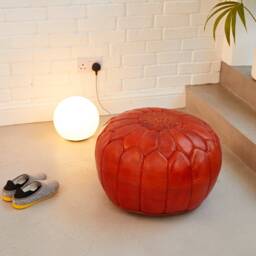 Summer Sale Deluxe Moroccan Saffron Leather Motif Pouffe, Handmade Artisan Ottoman Bean Bag Footstool, Floor Cushion - thumbnail 3